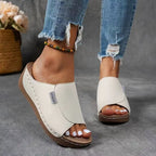 Women Sandals Wedge Heel Slip On Open Toe Platform - Evergreen Outfits - Women Sandal