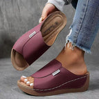 Women Sandals Wedge Heel Slip On Open Toe Platform - Evergreen Outfits - Women Sandal