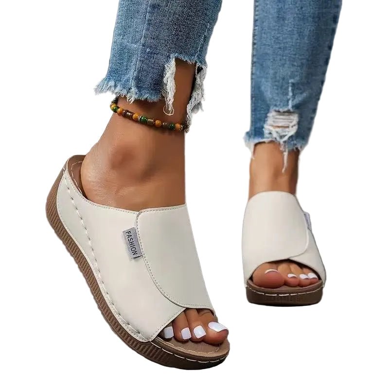 Women Sandals Wedge Heel Slip On Open Toe Platform - Evergreen Outfits - Women Sandal