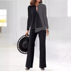 Women Set | Asymmetric Colour-Block Top and Straight Trousers - Evergreen Outfits- Sets