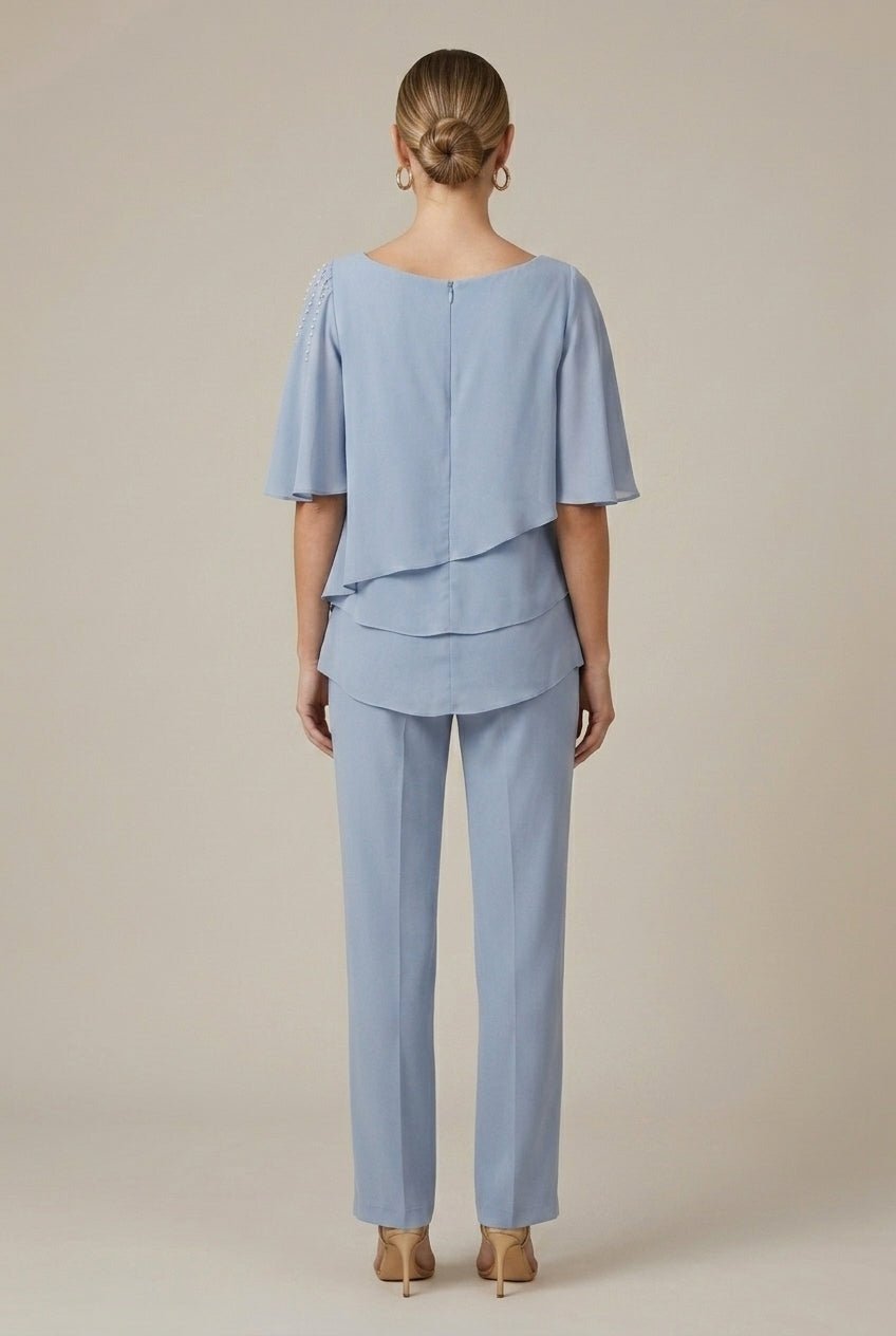 Women Set | Asymmetric Overlay Top and Straight Leg Trousers - Evergreen Outfits- Sets