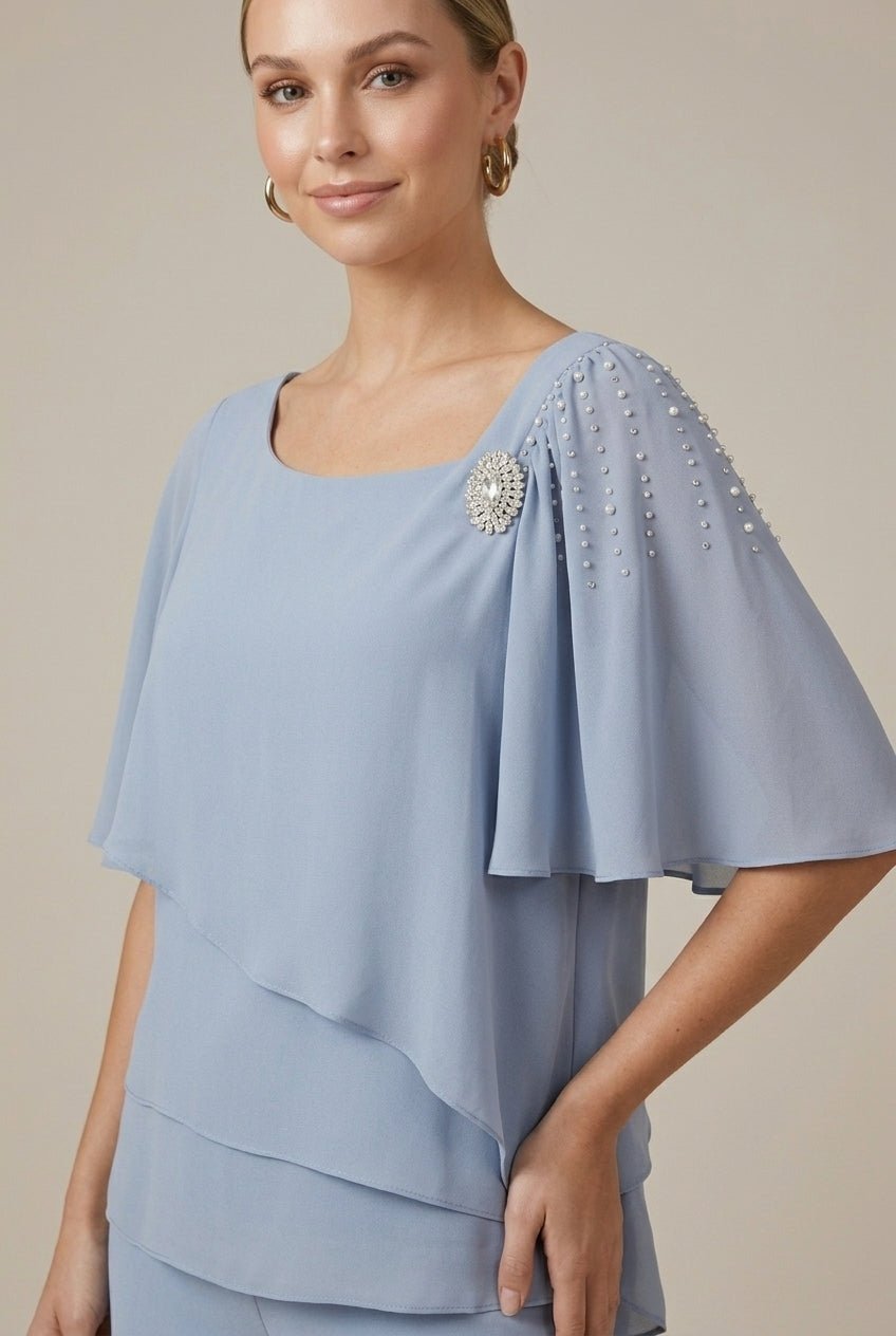 Women Set | Asymmetric Overlay Top and Straight Leg Trousers - Evergreen Outfits- Sets