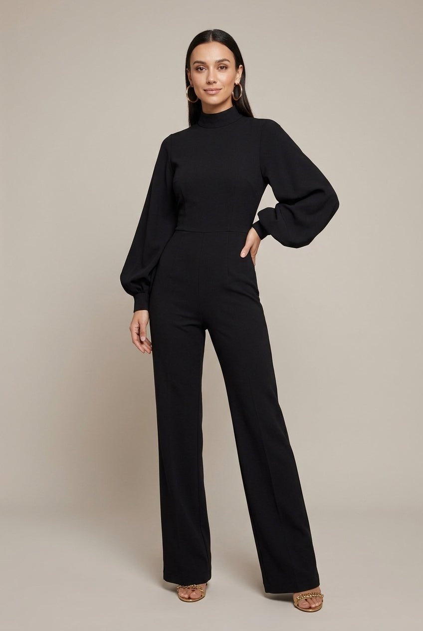 Women Set | High Neck Top and Wide Leg Trousers - Evergreen Outfits- Sets