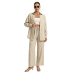 Women Set Loose Fit Long Sleeve Elastic Waist Wide Leg - Evergreen Outfits - Women Set