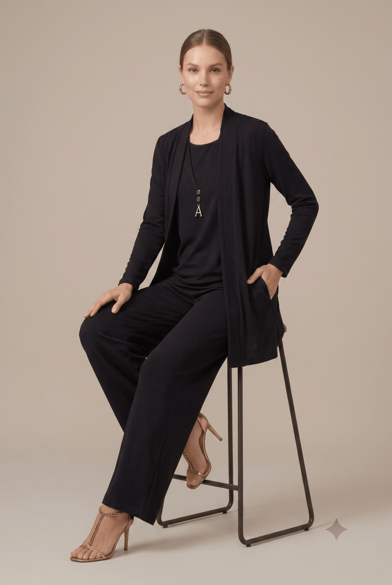 Women Set | Relaxed Fit Three-Piece with Wide Leg Trousers - Evergreen Outfits- Sets