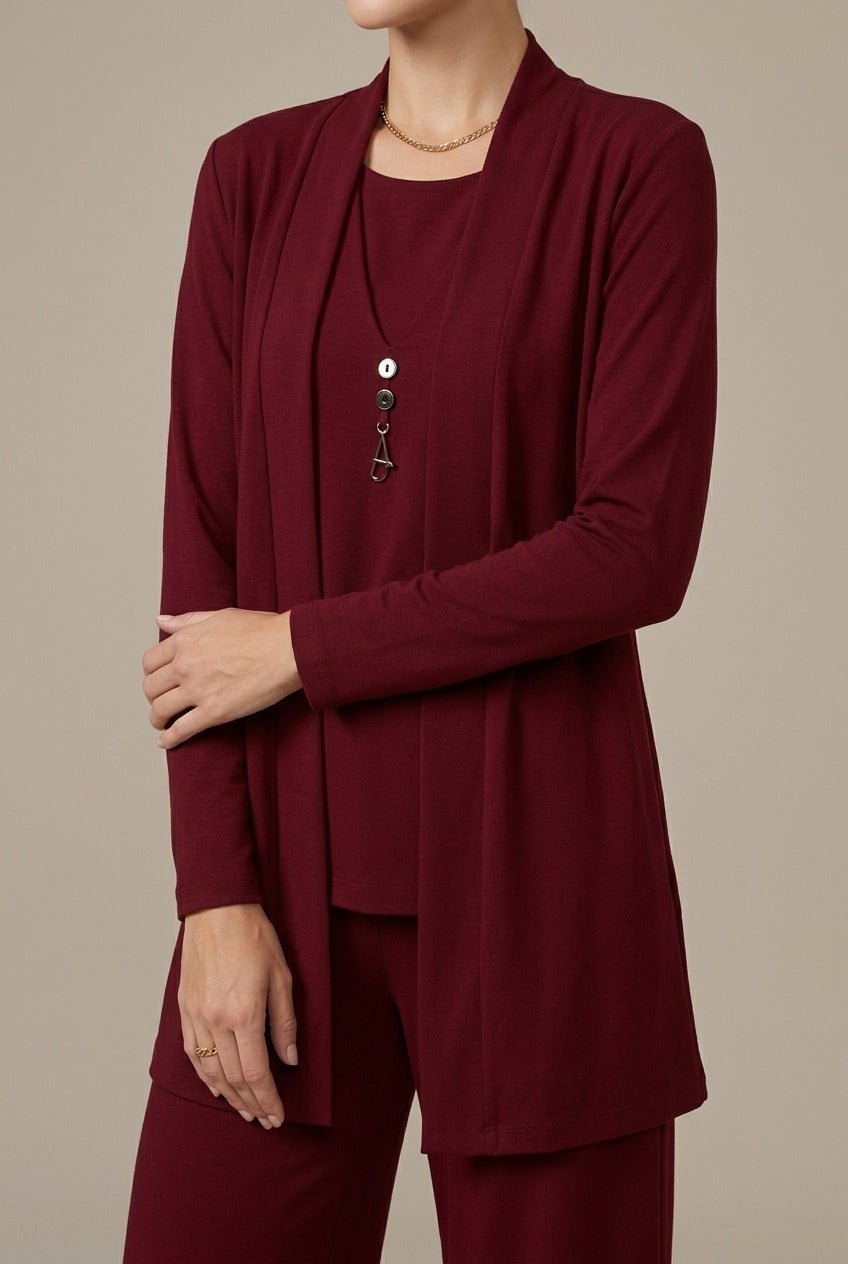 Women Set | Relaxed Fit Three-Piece with Wide Leg Trousers - Evergreen Outfits- Sets