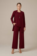 Women Set | Relaxed Fit Three-Piece with Wide Leg Trousers - Evergreen Outfits- Sets