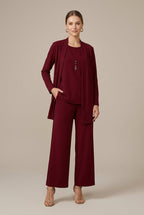 Women Set | Relaxed Fit Three-Piece with Wide Leg Trousers - Evergreen Outfits- Sets