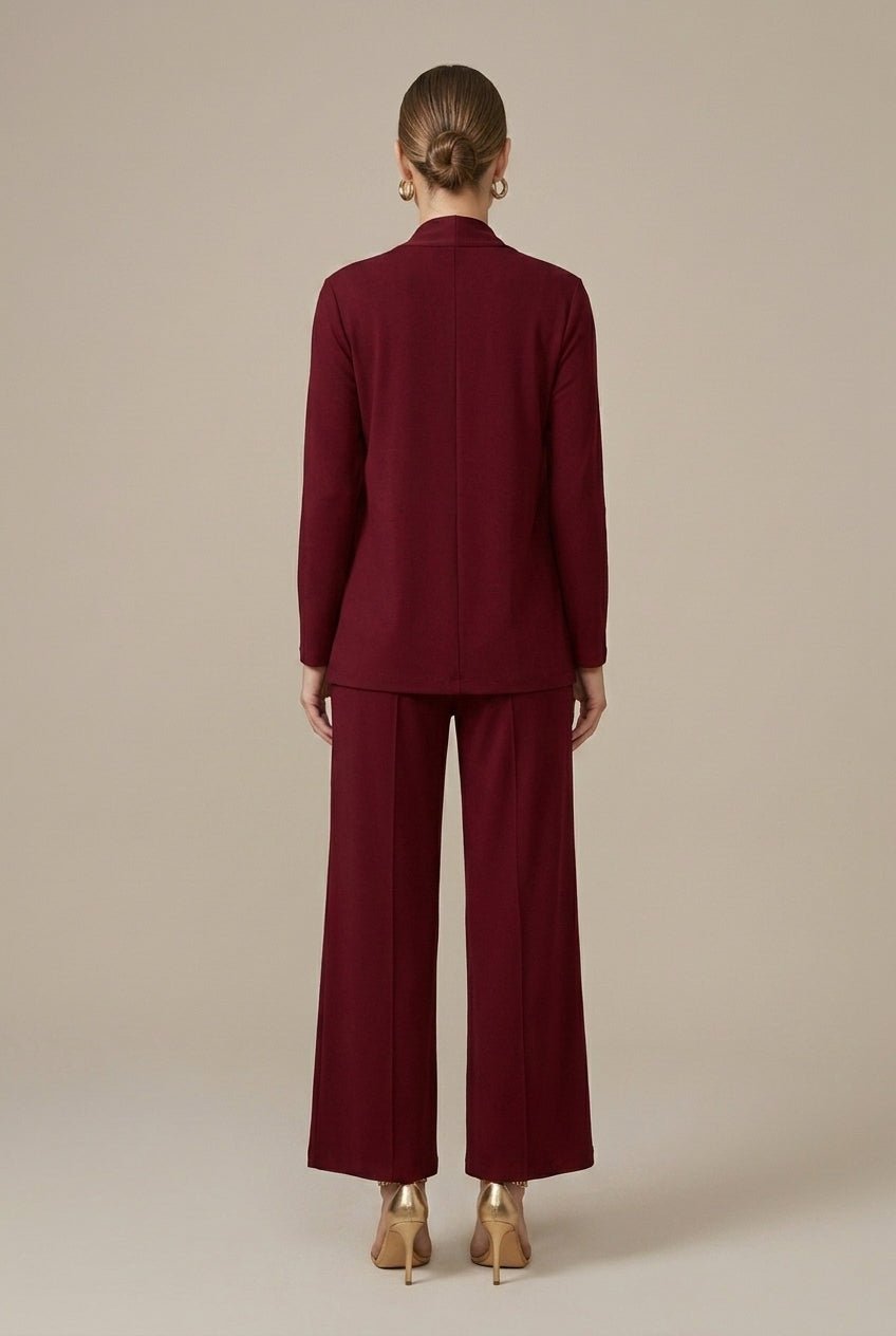 Women Set | Relaxed Fit Three-Piece with Wide Leg Trousers - Evergreen Outfits- Sets