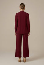 Women Set | Relaxed Fit Three-Piece with Wide Leg Trousers - Evergreen Outfits- Sets