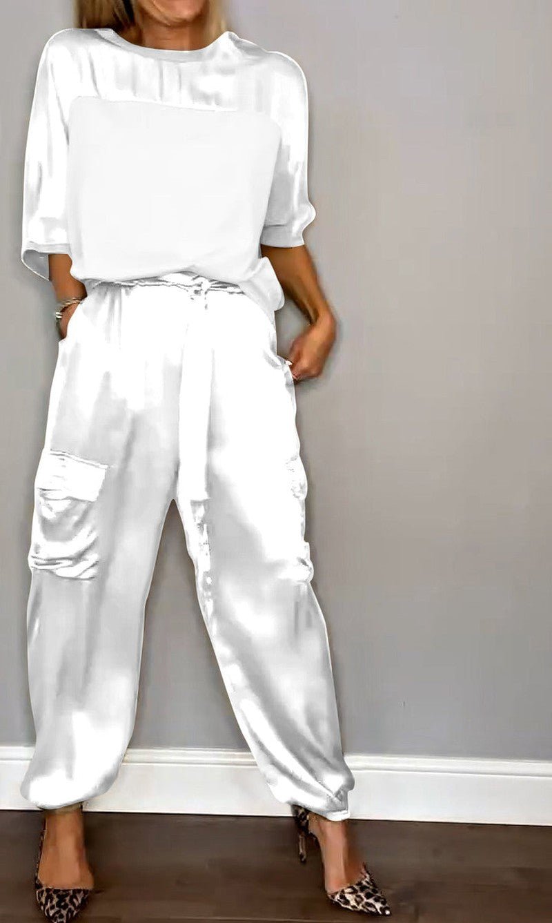 Women Set | Relaxed Fit with Half Sleeves and Elastic Waist - Evergreen Outfits- Sets