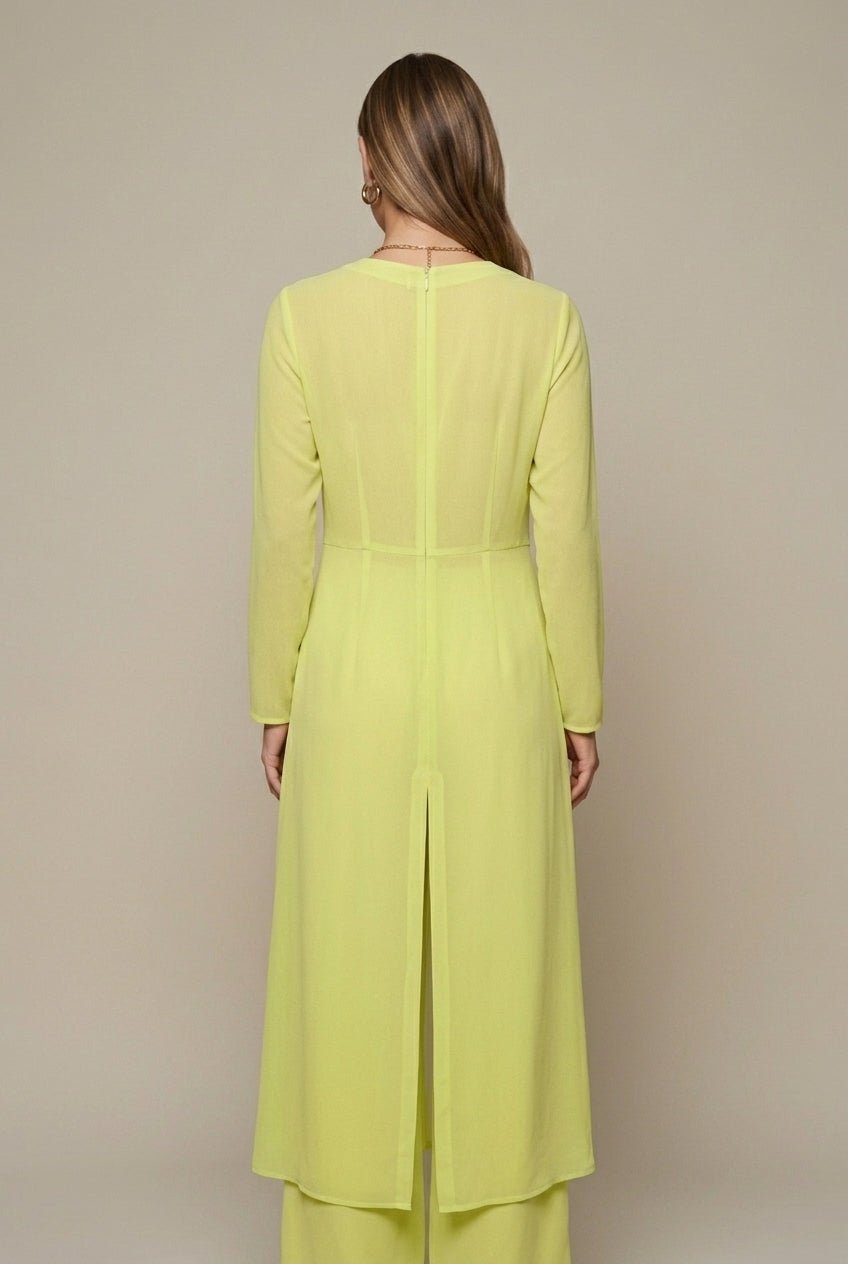 Women Set | Sheer Long Top and Matching Trousers Duo - Evergreen Outfits- Sets