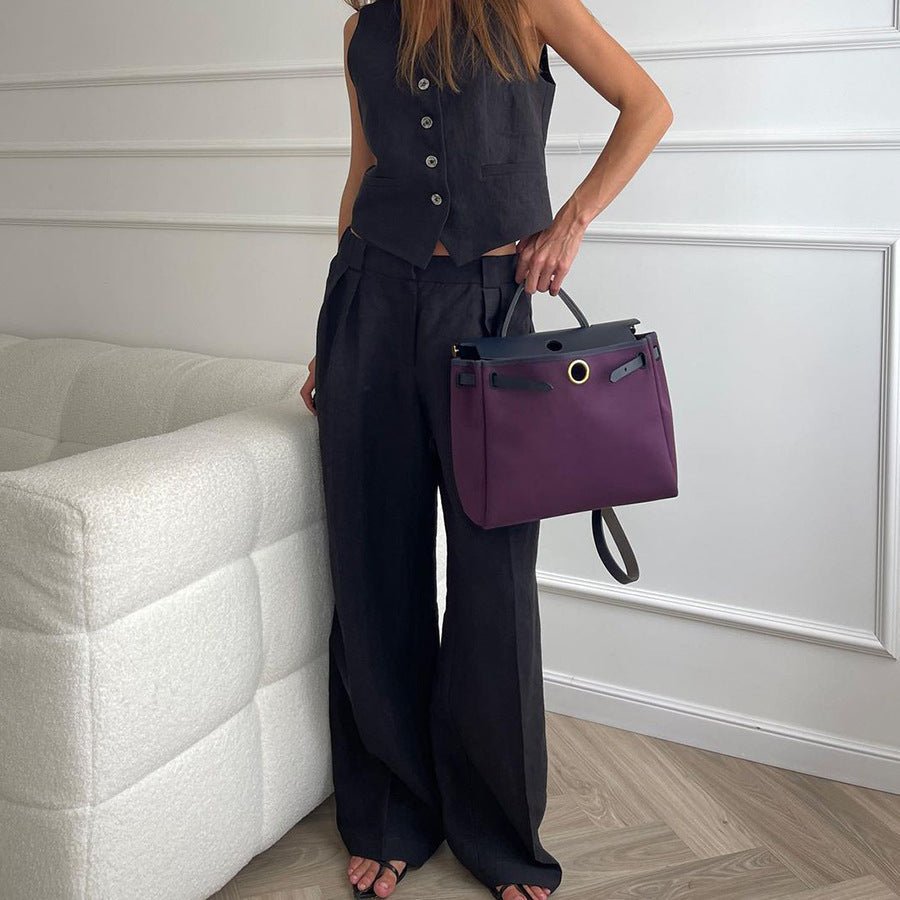 Women Set Sleeveless Cardigan Wide Leg Trousers Fit - Evergreen Outfits - Women Set