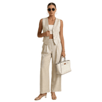 Women Set Sleeveless Cardigan Wide Leg Trousers Fit - Evergreen Outfits - Women Set