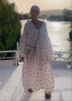 Women Shirt Dress Oversized Maxi Length Balloon Sleeve - Evergreen Outfits - Women Maxi Dress