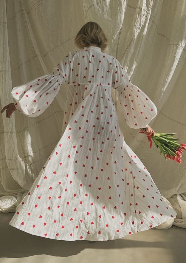 Women Shirt Dress Oversized Maxi Length Balloon Sleeve - Evergreen Outfits - Women Maxi Dress