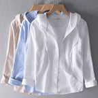 Women Shirt Hooded Long Sleeve Button Closure Regular Fit - Evergreen Outfits - Women Top