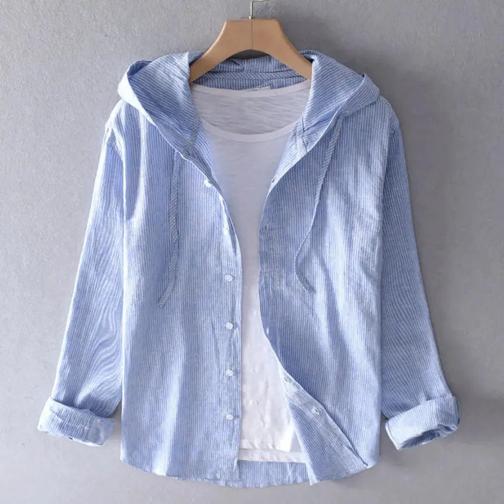 Women Shirt Hooded Long Sleeve Button Closure Regular Fit - Evergreen Outfits - Women Top