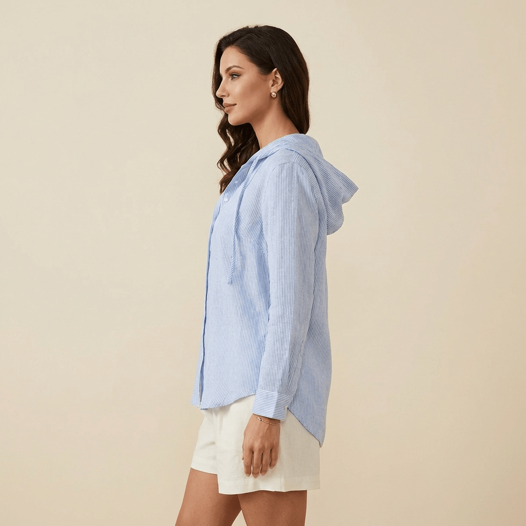 Women Shirt Hooded Long Sleeve Button Closure Regular Fit - Evergreen Outfits - Women Top