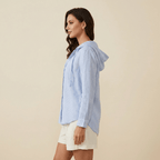 Women Shirt Hooded Long Sleeve Button Closure Regular Fit - Evergreen Outfits - Women Top