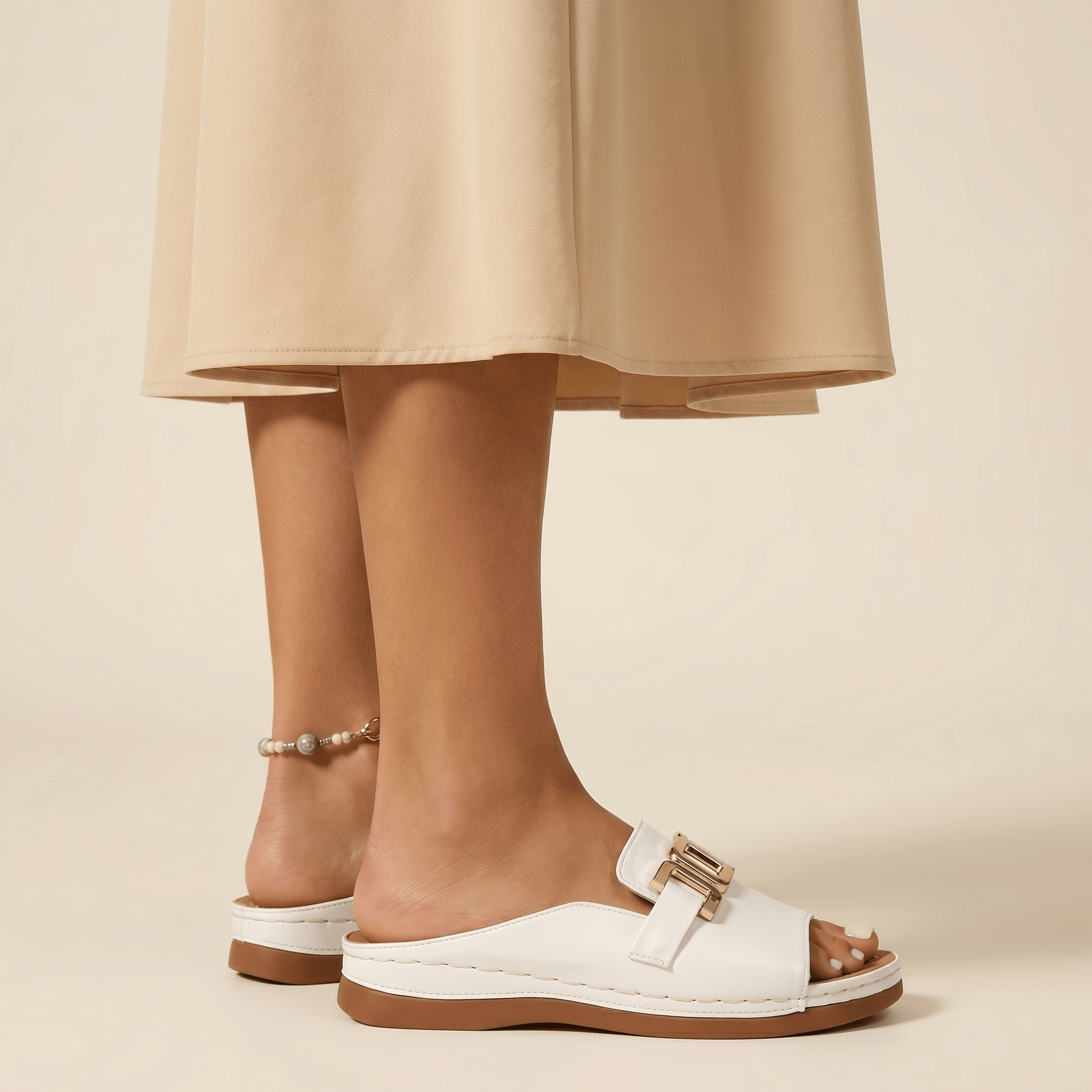 Women Shoes Slip - On Closure Flat Sole Minimalist Design - Evergreen Outfits - Women Sandal