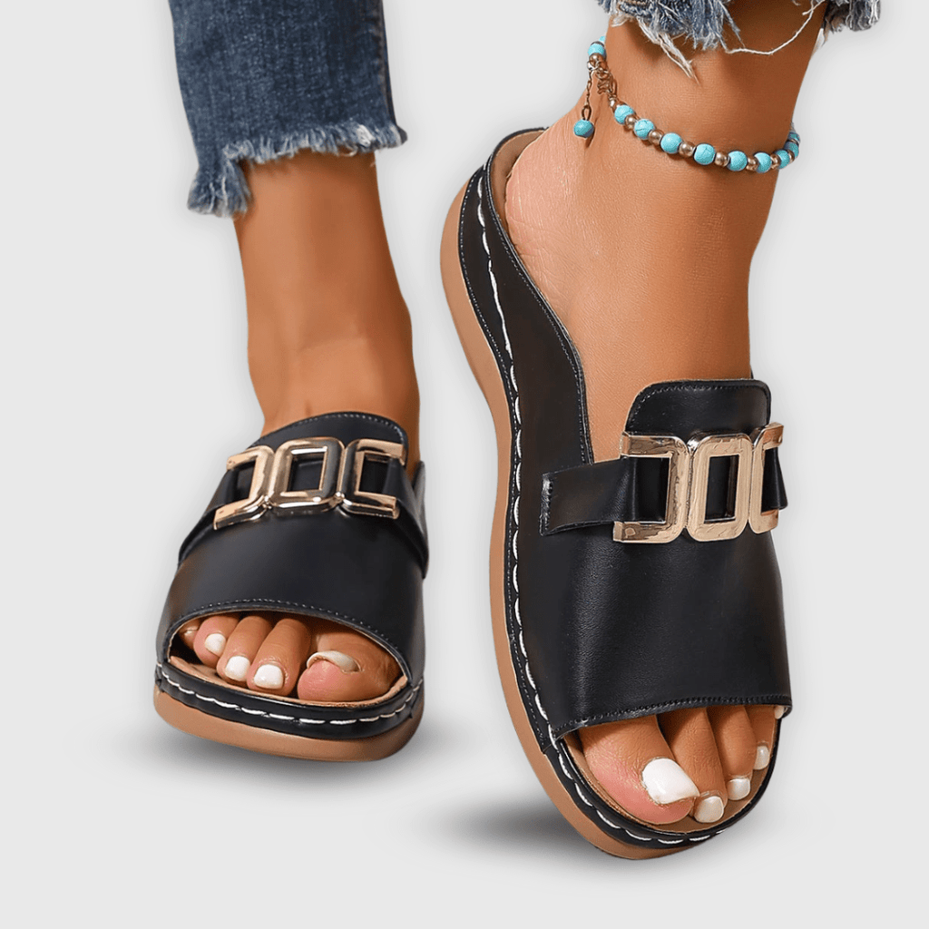 Women Shoes Slip - On Closure Flat Sole Minimalist Design - Evergreen Outfits - Women Sandal