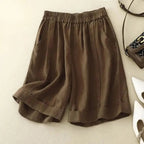 Women Shorts Cotton Linen Elastic Waist Loose Fit Design - Evergreen Outfits - Women Short
