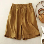 Women Shorts Cotton Linen Elastic Waist Loose Fit Design - Evergreen Outfits - Women Short