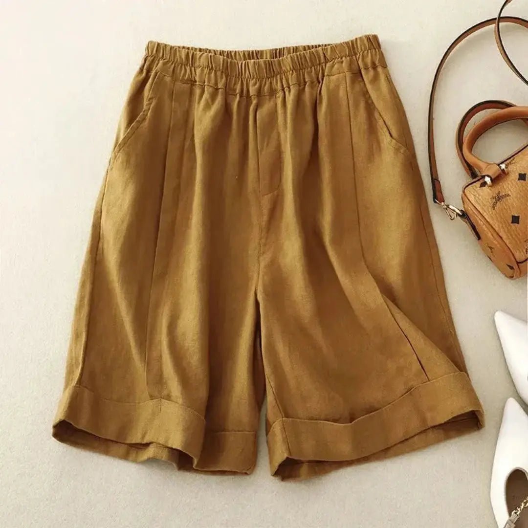 Women Shorts Cotton Linen Elastic Waist Loose Fit Design - Evergreen Outfits - Women Short