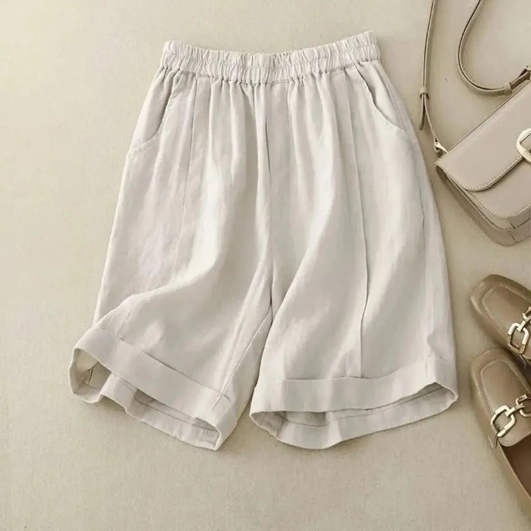 Women Shorts Cotton Linen Elastic Waist Loose Fit Design - Evergreen Outfits - Women Short