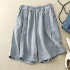 Women Shorts Cotton Linen Elastic Waist Loose Fit Design - Evergreen Outfits - Women Short