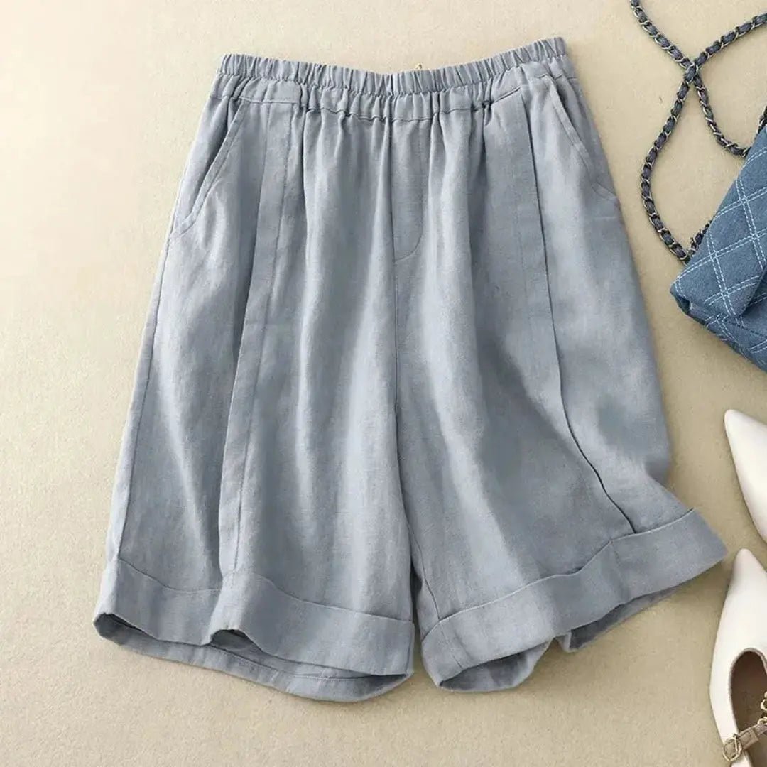 Women Shorts Cotton Linen Elastic Waist Loose Fit Design - Evergreen Outfits - Women Short