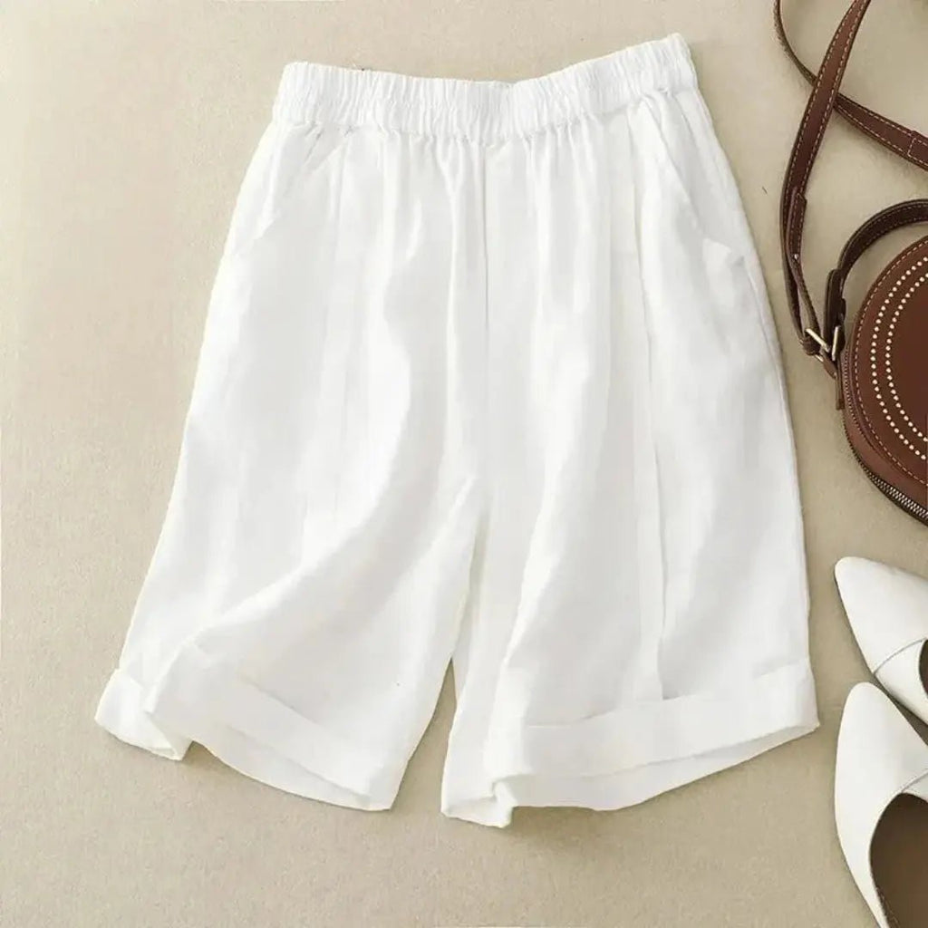 Women Shorts Cotton Linen Elastic Waist Loose Fit Design - Evergreen Outfits - Women Short