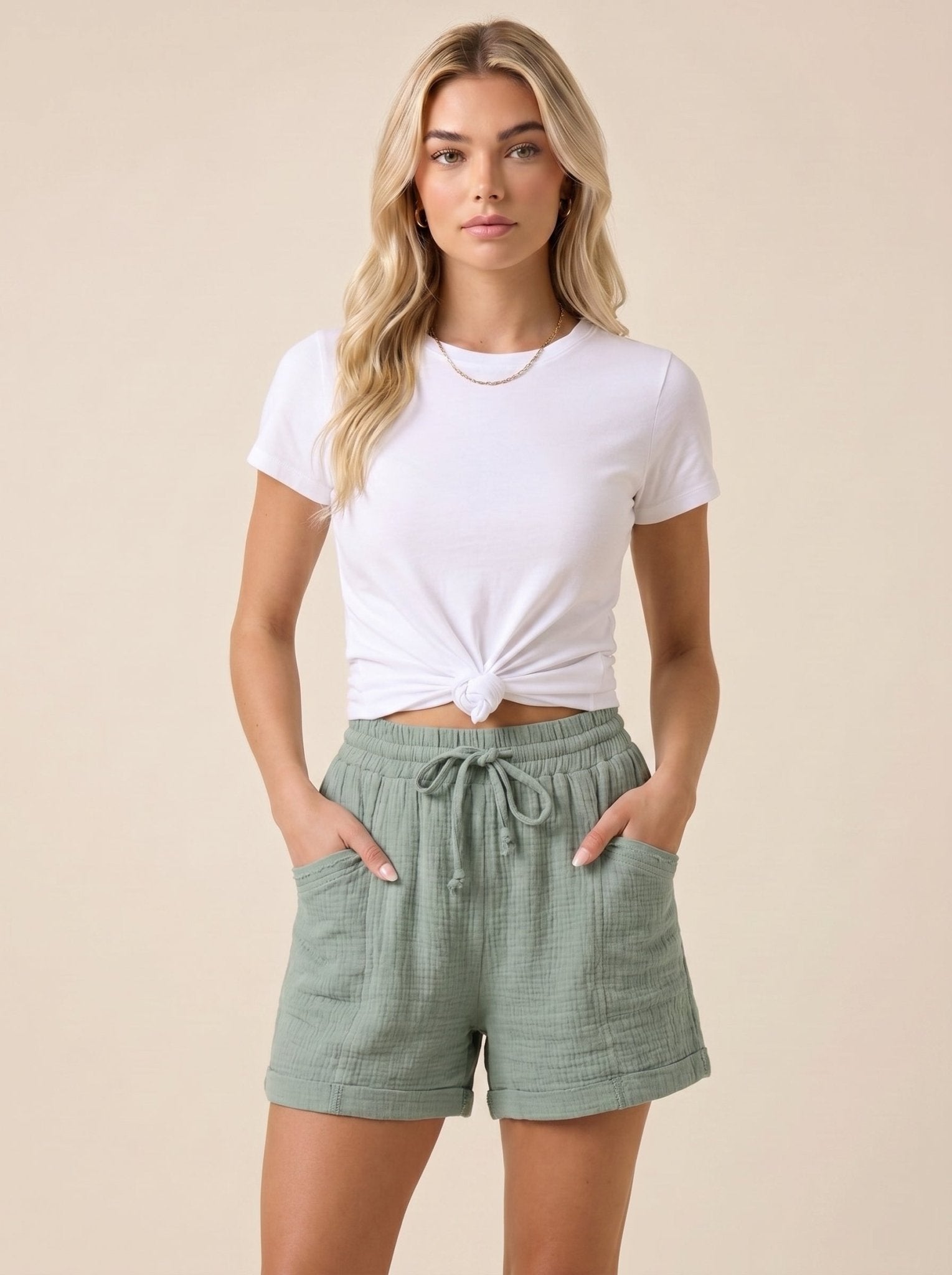Women Shorts Drawstring Waist Breathable Relaxed Fit - Evergreen Outfits - Women Shorts