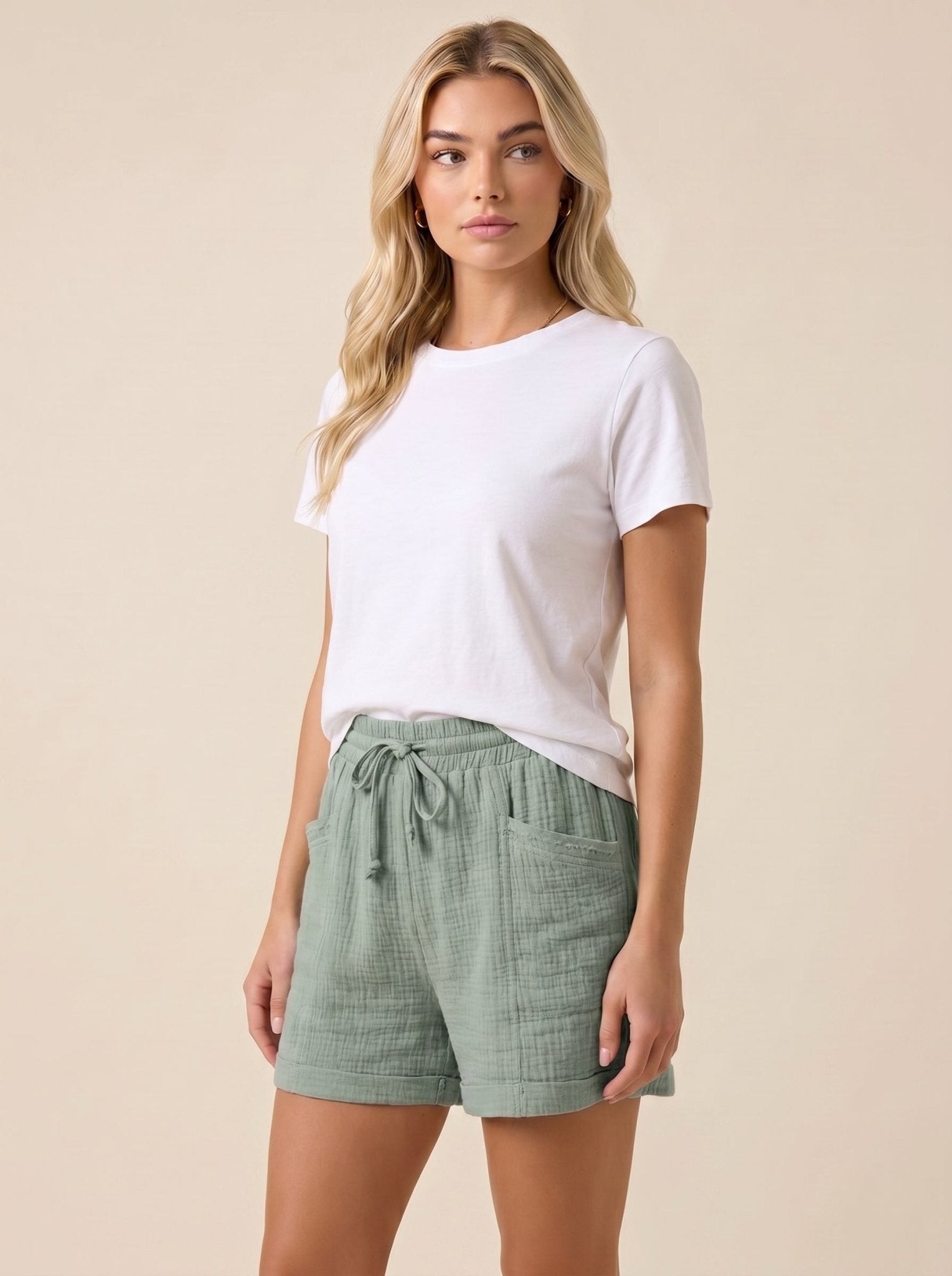Women Shorts Drawstring Waist Breathable Relaxed Fit - Evergreen Outfits - Women Shorts