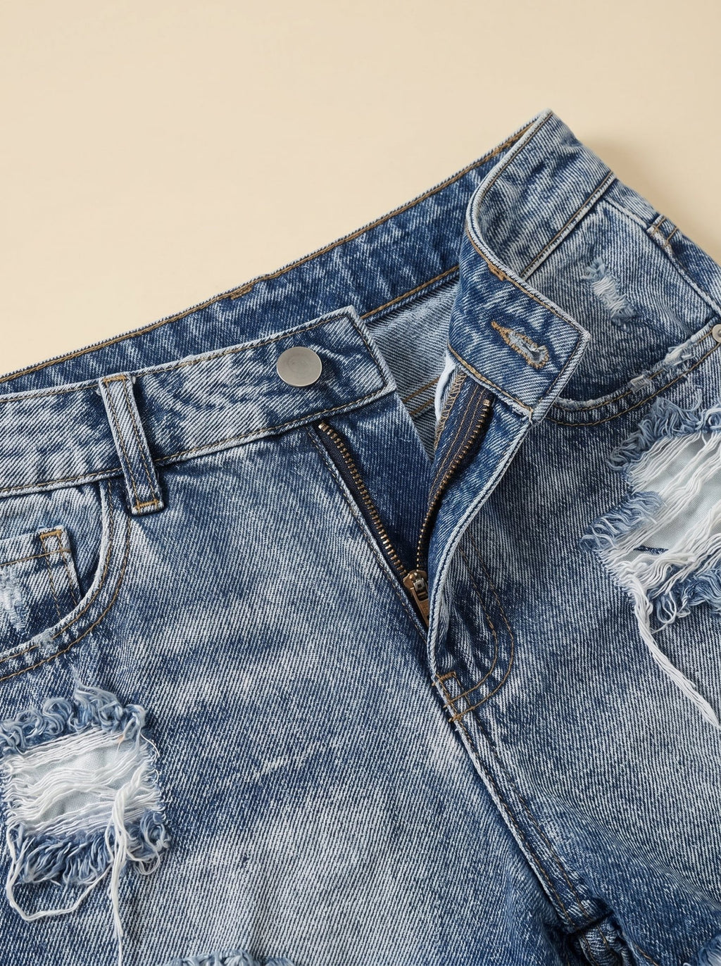 Women Shorts High Waist Distressed Denim Casual Fit - Evergreen Outfits - Women Shorts