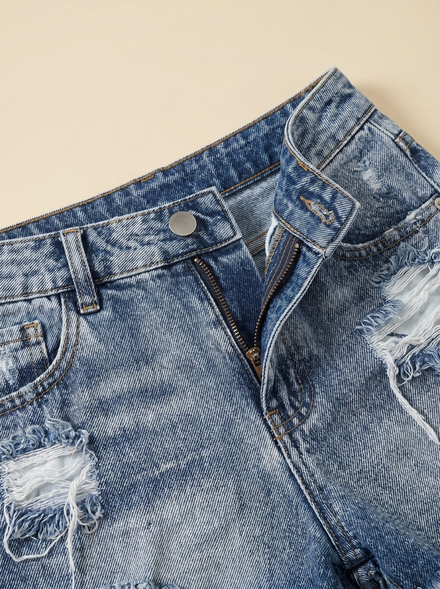 Women Shorts High Waist Distressed Denim Casual Fit - Evergreen Outfits - Women Shorts