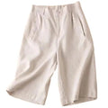 Women Shorts Knee Length Linen Blend Relaxed Plain Fit - Evergreen Outfits - Women Shorts