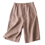 Women Shorts Knee Length Linen Blend Relaxed Plain Fit - Evergreen Outfits - Women Shorts