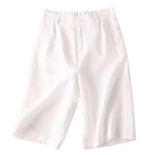 Women Shorts Knee Length Linen Blend Relaxed Plain Fit - Evergreen Outfits - Women Shorts