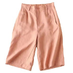 Women Shorts Knee Length Linen Blend Relaxed Plain Fit - Evergreen Outfits - Women Shorts