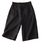 Women Shorts Knee Length Linen Blend Relaxed Plain Fit - Evergreen Outfits - Women Shorts