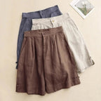 Women Shorts Linen High Waist Button Closure Loose Fit - Evergreen Outfits - Women Short