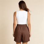 Women Shorts Linen High Waist Button Closure Loose Fit - Evergreen Outfits - Women Short