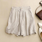 Women Shorts Linen High Waist Button Closure Loose Fit - Evergreen Outfits - Women Short