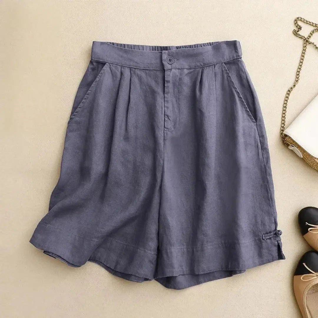 Women Shorts Linen High Waist Button Closure Loose Fit - Evergreen Outfits - Women Short