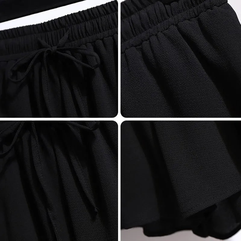 Women Shorts Plus Size Flowy Wide Leg Elastic Waist - Evergreen Outfits - Women Shorts