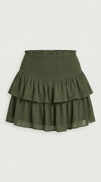 Women Skirt High Waist Mini Ruffled Smocked Waistband - Evergreen Outfits - Women Skirt