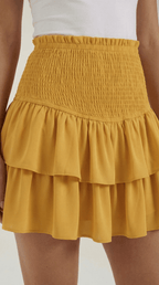 Women Skirt High Waist Mini Ruffled Smocked Waistband - Evergreen Outfits - Women Skirt