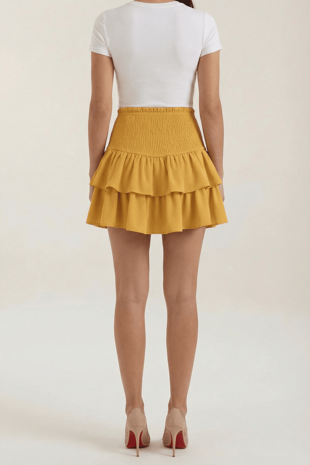 Women Skirt High Waist Mini Ruffled Smocked Waistband - Evergreen Outfits - Women Skirt